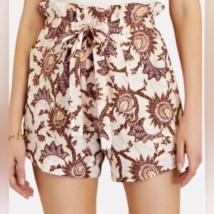 A.L.C. Malcolm Linen Floral Paperbag Shorts, Size 2